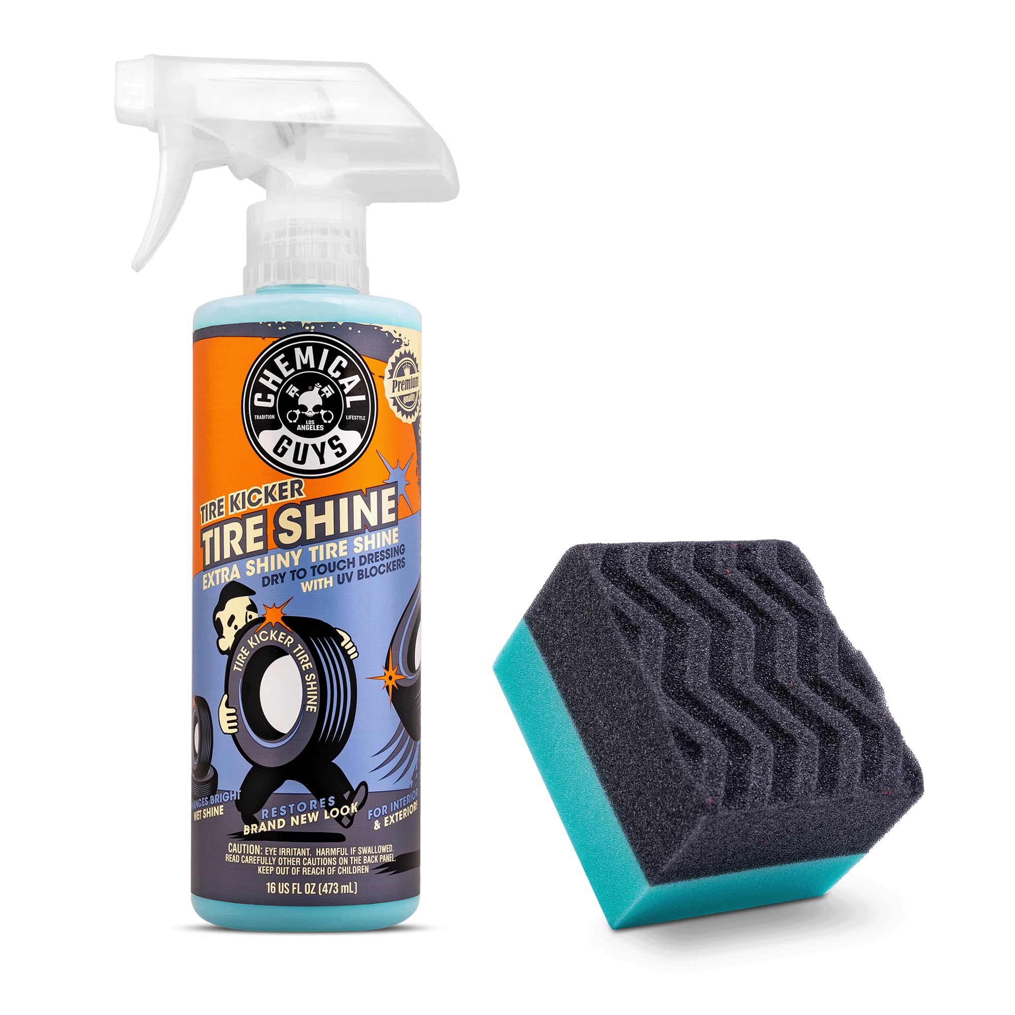 Chemical Guys Tire Kicker Sprayable Extra Glossy Tire Shine With Applicator (Works on Rubber, Vinyl & Plastic) Safe for Cars, Trucks, Motorcycles, RVs & More, 16 fl oz