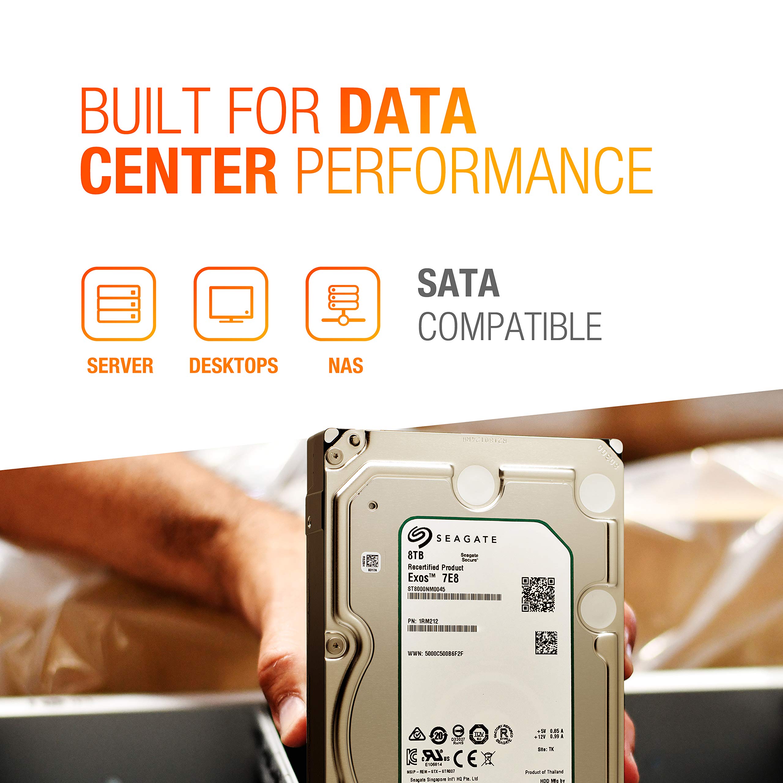 Seagate Exos 7E8 Enterprise Capacity 3.5 HDD 8TB 7200 RPM SATA 6Gb/s 4Kn 256MB Cache 3.5-Inch Enterprise Hard Disk Drive ST8000NM0045 (Renewed)