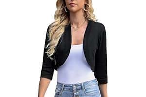 iClosam Womens 3/4 Sleeve Open Front Bolero Shrug Cropped Cardigans Knit Sweater Jacket