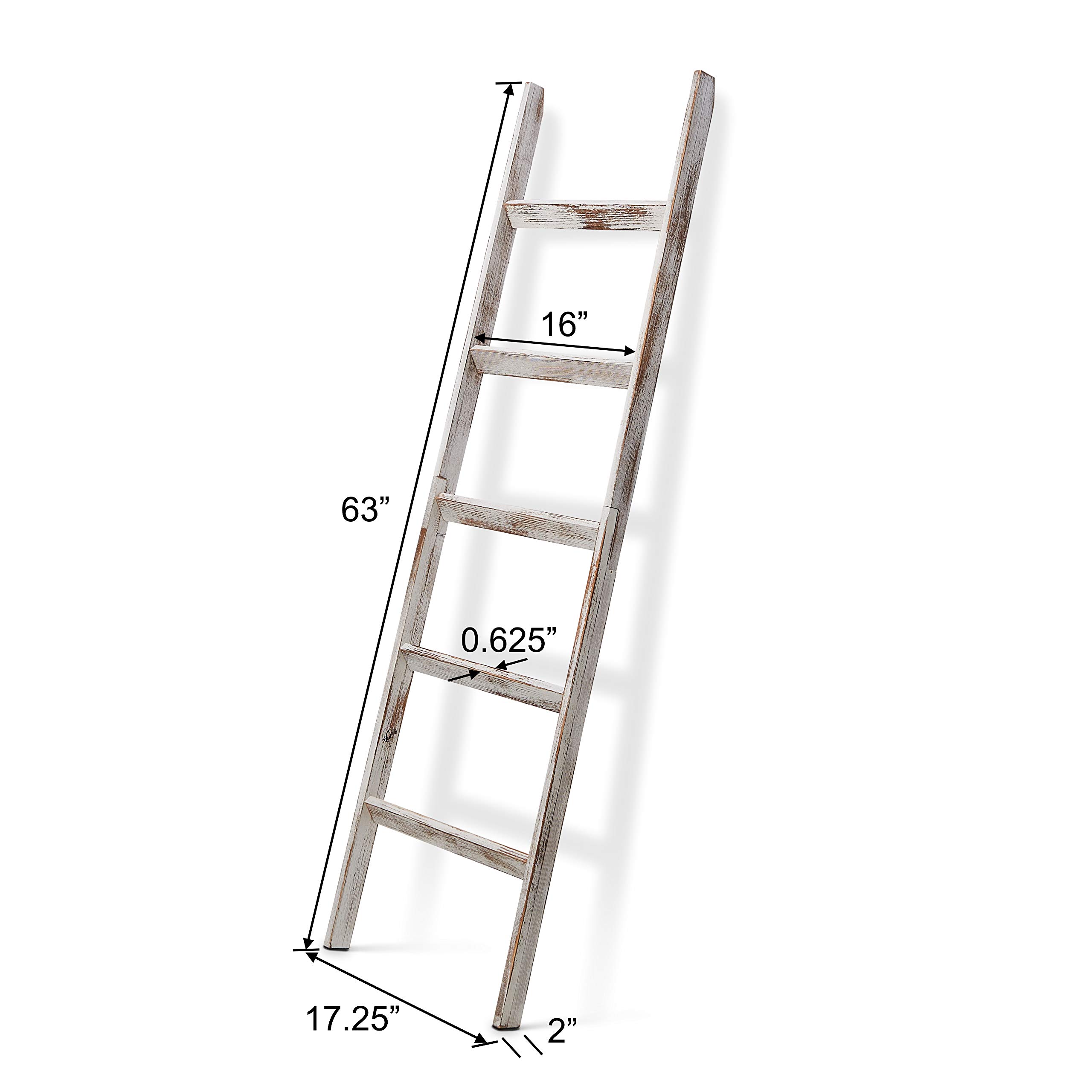 Short Birds Rustic 5ft Blanket Ladder - Farmhouse Home Decor - Quilt/Towels/Throw Wood - Decorative Shelf - Easy Assembly - Leaning - Padded - White Wash (White Wash)