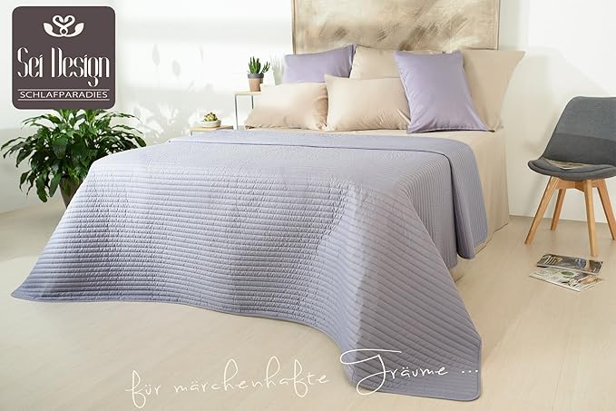 sei Design Luxus Tagesdecke, Überwurf, Wendedecke | Trendige Farbe, Moderne Steppung und Hochwertige Gestickte Applikation | 