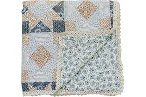 Mebie Baby Muslin Quilt, Patchwork Print and Blue Blossom, 100% Muslin Cotton Baby Blankets for Girls and Boys, Muslin Baby Blanket for Newborns, 47"x47"