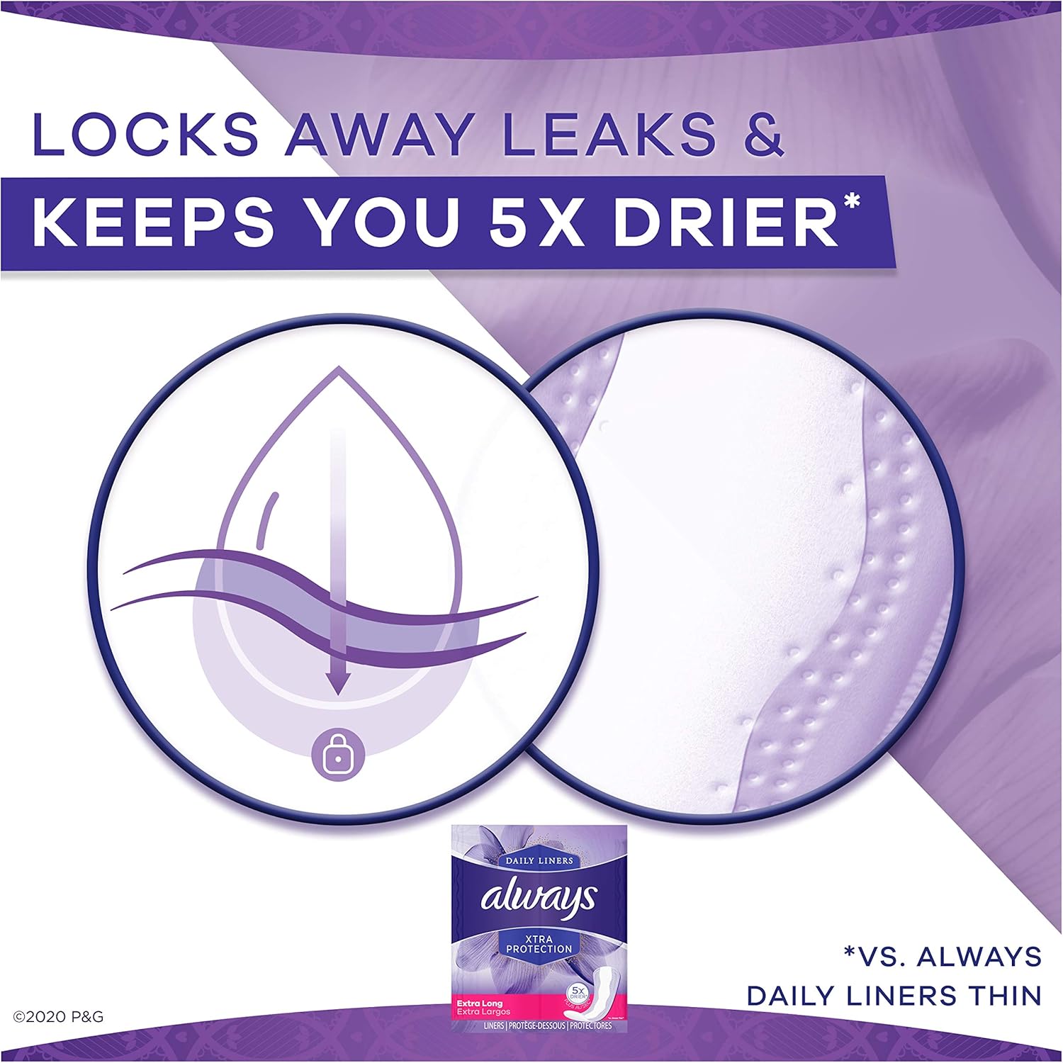Always Xtra Protection Daily Feminine Panty Liners for Women, Extra Long, Unscented, 68 Count - Pack of 4 (272 Count Total): Health & Personal Care