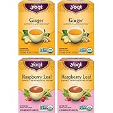 Yogi Tea Women's Wellness Variety Pack 4pk - 16 Bags per Pack (4 Packs) - Supports Moon Cycle and Digestion - Includes (2 Boxes Each) of Ginger & Raspberry Leaf - Organic Caffeine-Free Teas