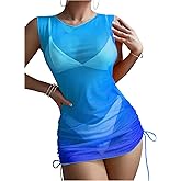 ZAFUL Women Swimsuit Cover Up Dress Ombre Side Ties Sleeveless Sheer Mesh Bathing Suit Coverups Beach Dress