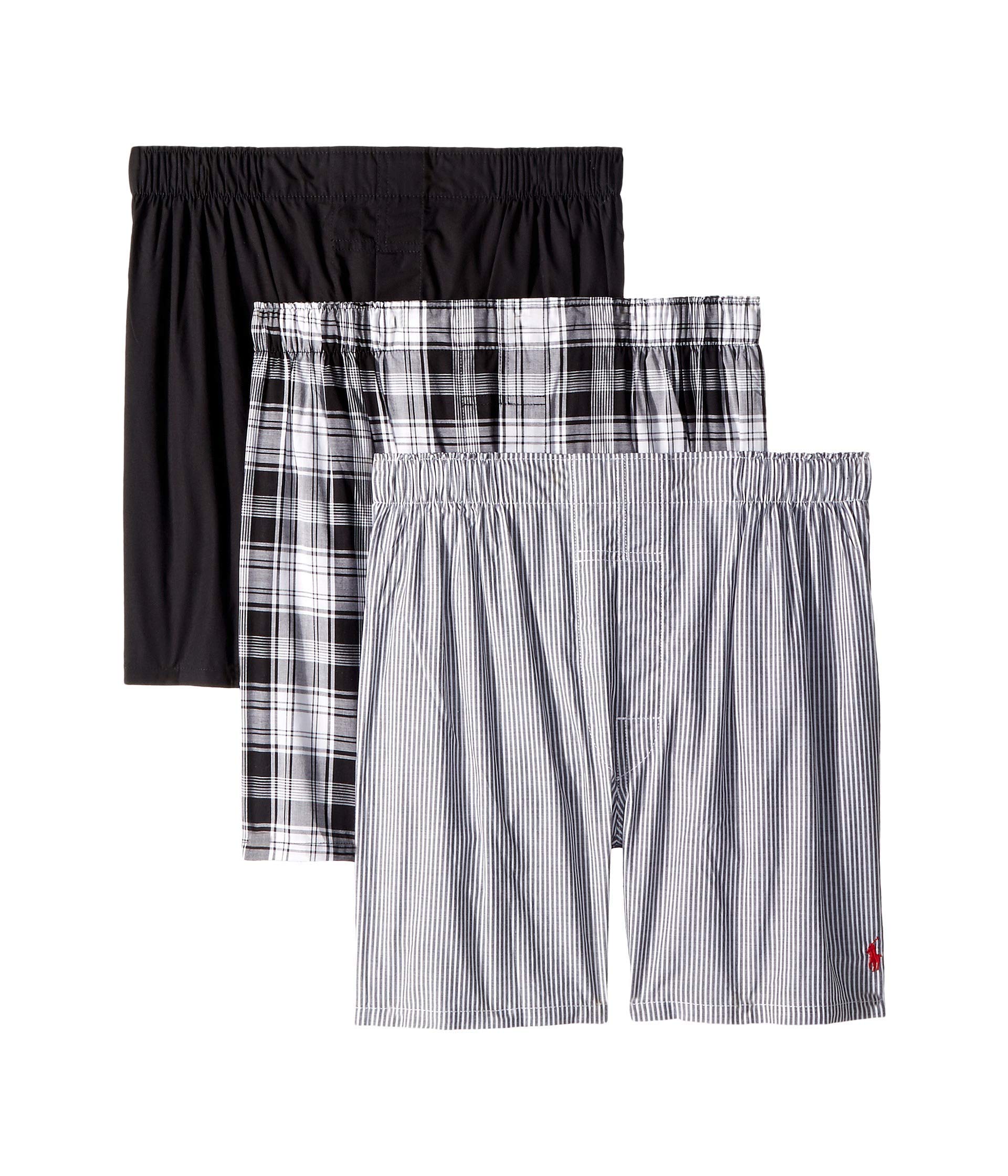 Photo 1 of POLO RALPH LAUREN Men's Classic Fit Cotton Woven Boxers 3-Pack, Stripe/Red, Plaid/Red, Black/Red-3 Pack, Small