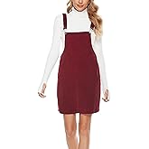 Yeokou Womens Casual Corduroy Bib Knee Length Overalls Pinafore Midi Dress Jumpsuit