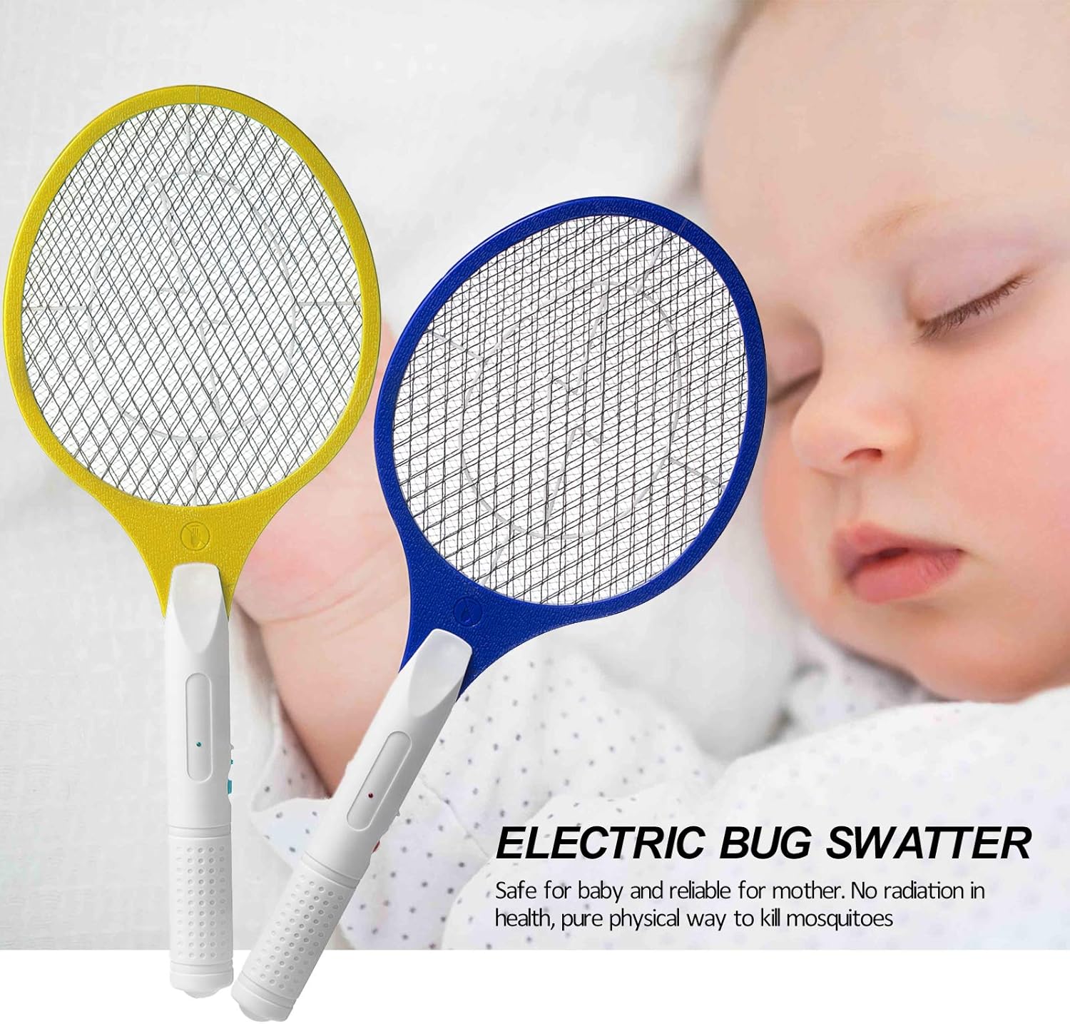 Micnaron Electric Fly Swatter 2 Pack, Portable Fly Mosquito Swatter 3500V, Handheld Bug Zapper Racket with Safe to Touch Mesh Net (Blue &Yellow): Garden & Outdoor