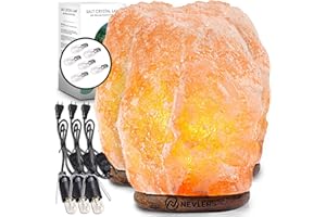 Nevlers 3 Pack Natural Pink Himalayan Salt Lamp with Dimmer Cord & Light Bulb | 6"- 8" Tall Salt Rock Lamp with Wood Base | 100% Authentic Himalayan Pink Salt Lamp | Hand Crafted Salt Lamps