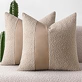 MIULEE Boucle Throw Pillow Covers 20x20 Inch Set of 2 Oatmeal Faux Leather Textured Decorative Pillow Cases Boho Farmhouse Accents Cushion Covers for Couch Bed Livingroom Home Decor