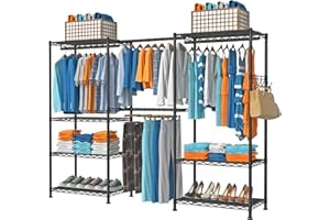 VyGrow Clothes Rack Heavy Duty Clothing Rack Clothing Racks for Hanging Clothes, Garment Rack with 4 Hang Rods & 7 Shelves, A
