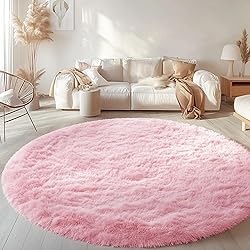 OLANLY Pink Round Rugs for Bedroom - Machine