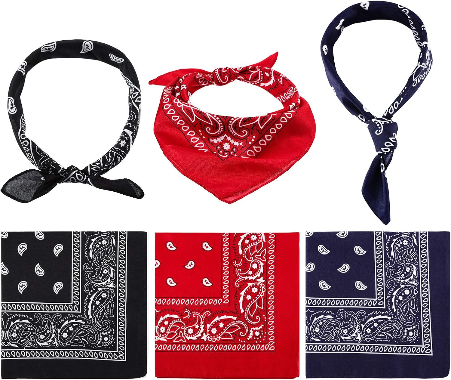 Blulu 6 Pcs Mixed Color Neon Color Cowboy Bandanas for Men Women Assorted Paisley Pattern Handkerchiefs 22 x 22 Inch Kids Headwrap Scarfs