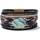 FANCY SHINY Braided Leather Bangle Bracelets Boho Resin Stone Wrap Bracelets Stackable Cuff Bracelets with Magnetic Clasp for Women