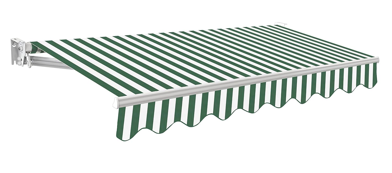 Primrose 3m Manual Awning Green & White Stripe Kensington DIY Patio