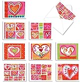 The Best Card Company - 10 Blank Heart Note Cards Boxed (4 x 5.12 Inch) - All Occasion Heartfelt Love Card Assortment - Art Hearts M6725OCB