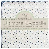 Amazing Baby Ultimate Winter Swaddle, X-Large Receiving Blanket, Made in USA, Premium Cotton Flannel, Playful Dots, Multi Blu