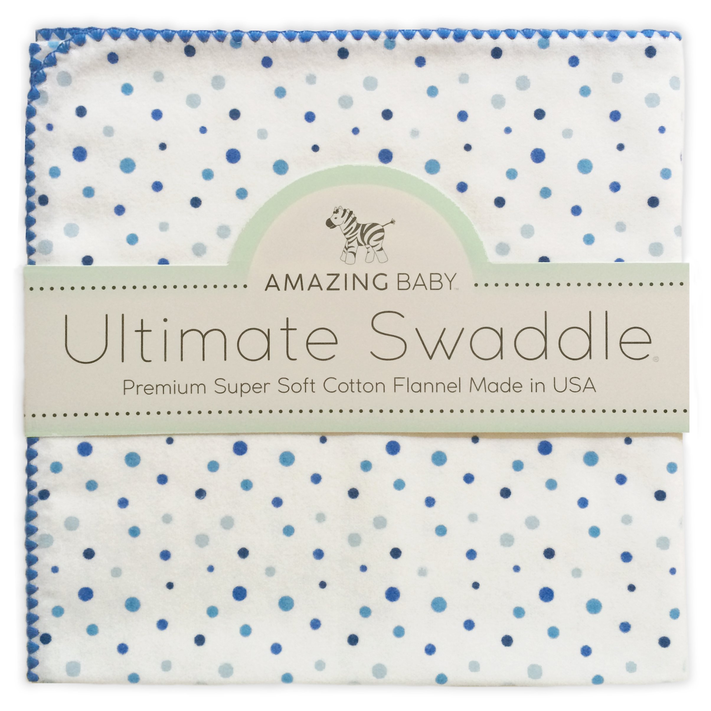 Amazing Baby Ultimate Winter Swaddle, X-Large Receiving Blanket, Made in USA, Premium Cotton Flannel, Playful Dots, Multi Blue (Mom's Choice Award Winner)