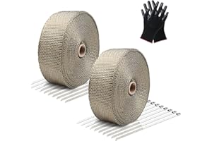 LIBERRWAY Exhaust Wrap Header Wrap Exhaust Heat Wrap for Exhaust Pipes Tap Kit for Car Motorcycle, 2 Rolls of 2" x50ft with 20 Stainless Ties and Gloves