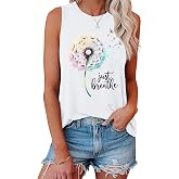 Hount Womens Casual Loose Graphic Comfy Tank Tops Summer Basic T-Shirts Sleeveless Shirts Tunic Tops