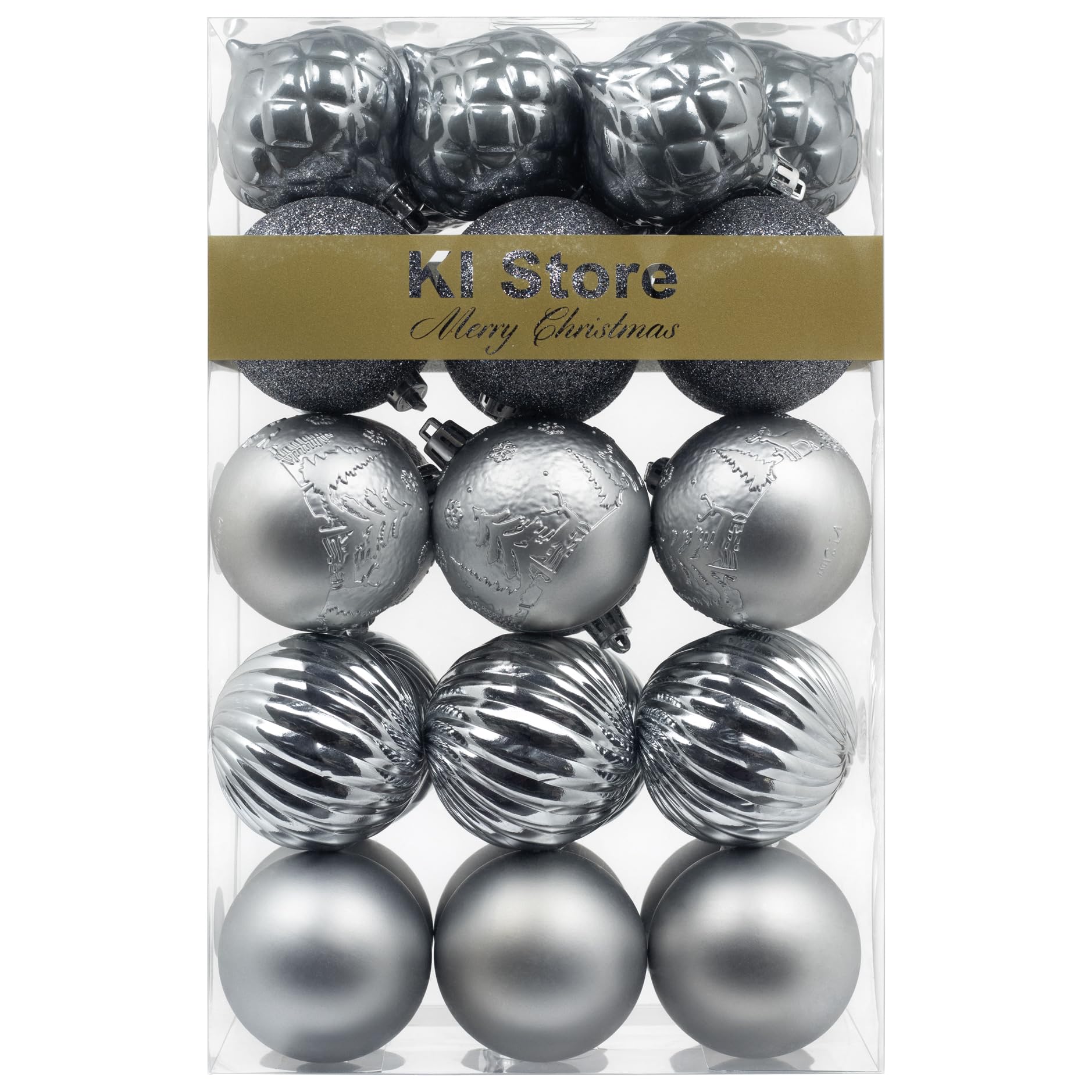 Art Beauty Grey Christmas Baubles 30pcs 60mm Shatterproof Christmas Tree Decoration Ornaments