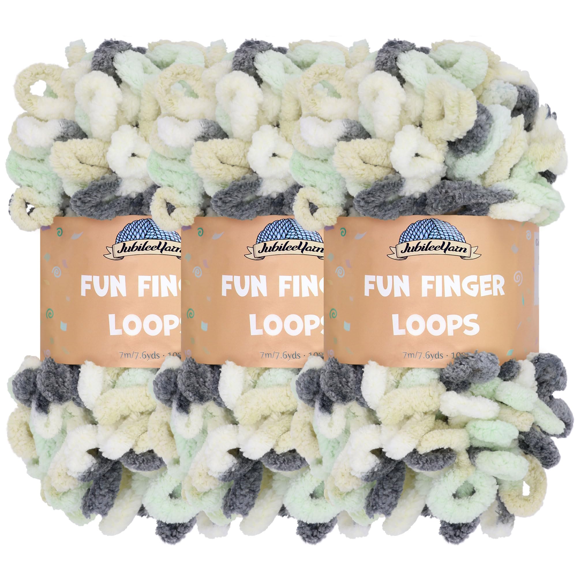 JubileeYarn Fun Finger Loops Yarn - Polyester Jumbo Weight Loop Yarn - 100g/Skein - Artemis - 3 Skeins