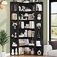 FOTOSOK 74” Tall Corner Bookshelf, 6-Tier Bookshelf and Bookcase with Open Storage, L Shaped Tall Bookcases Wooden Storage Shelves for Home Office, Thickened Boards for Better Load Bearing, Black