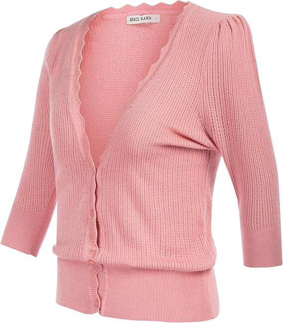 Buy Women's Cropped Cardigan Knit VNeck Button 3/4 Sleeve Shrug