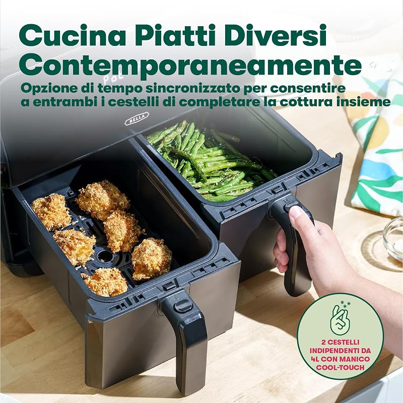 Friggitrice ad Aria Digitale da 8 L, Multifunzione 5-in-1 con Griglia e Cestello Antiaderenti Rimovibili e Lavabili in Lavastoviglie, 1400 Watt, Nero