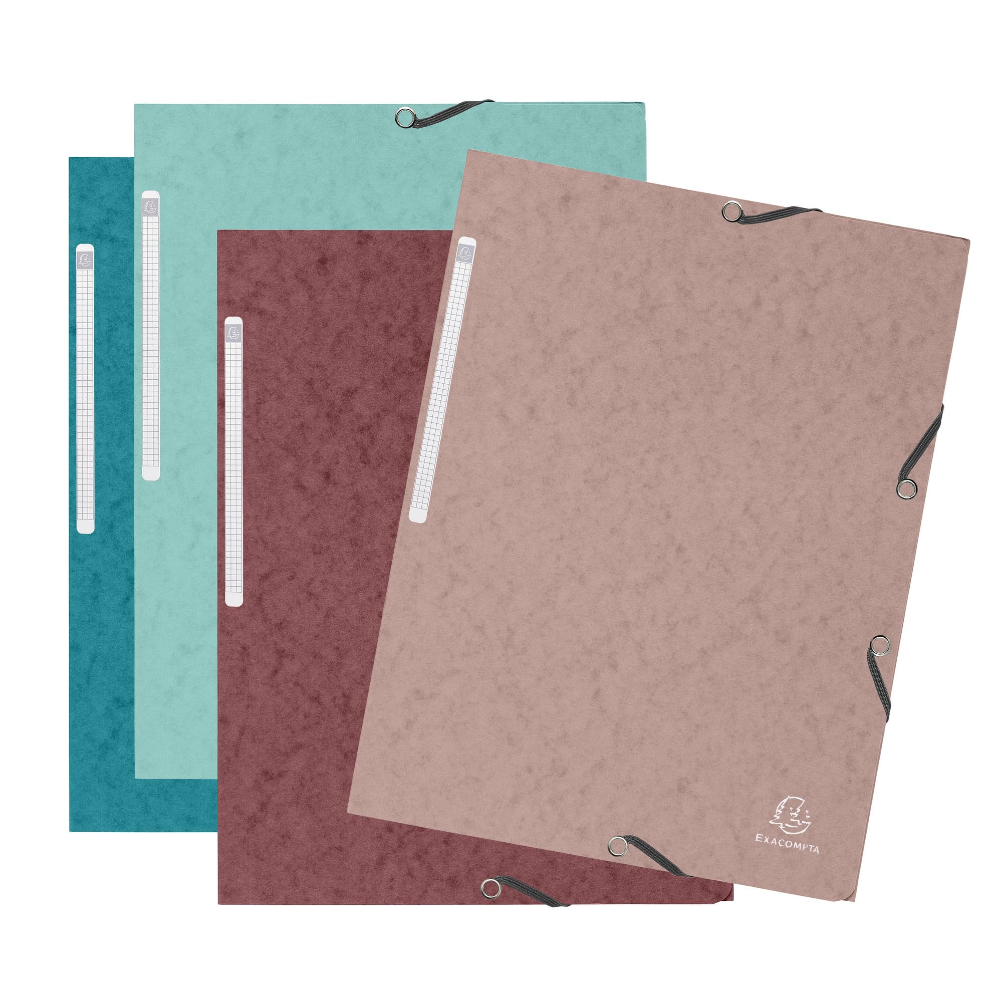 Exacompta - Ref 55270E - Pack of 4 Skandi Elastic folders - 3 Flap Pockets - in Glossy Card 400 g/m2 - Size 24 x 32 cm for A4 documents - Assorted Colours
