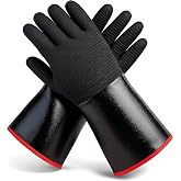 BBQ Gloves - Waterproof and Extreme Heat Resistant up to 932&deg;F - Food-Grade Neoprene Rubber Mitts for Cooking, Grill, Grilling, Oven, Baking, Fire Pit - Non-Slip Grip, Cotton Lining and 14&rdquo; Sleeve
