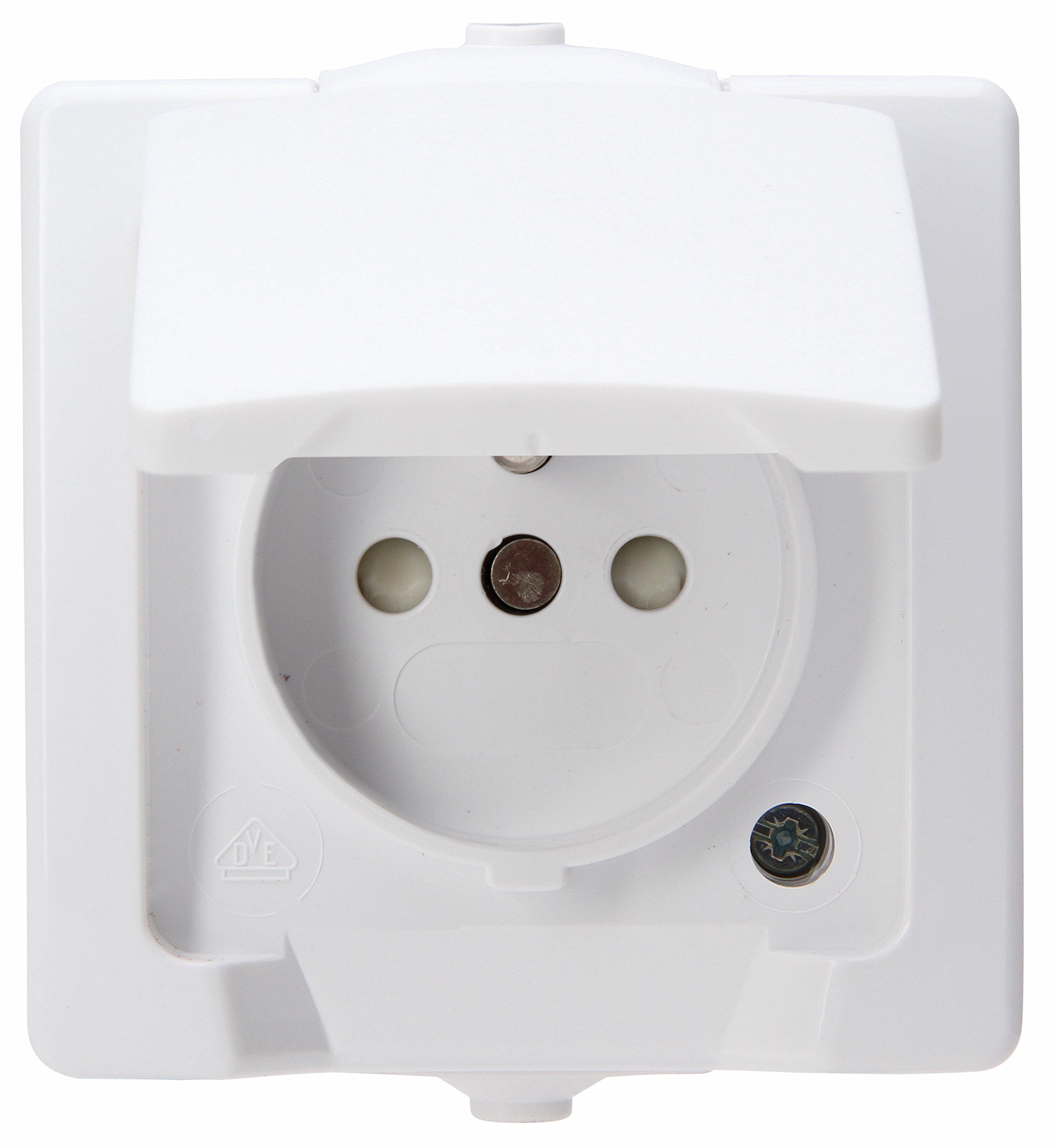 Central plug socket protective cover with lid and enhanced touch protection, AP-FR, nautic range, arctic-white, 1 piece, 107902009, by Kopp