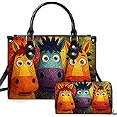 Artistic Animal Illustration Leather Handbag Collection with Matching Purse, Vintage Art Tote Gift for Women