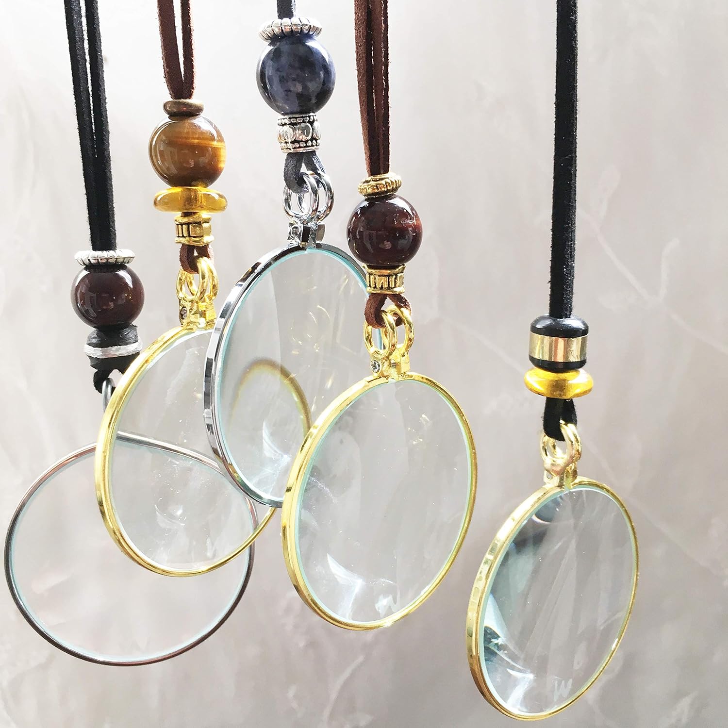 Magnifying Glass Necklace, Real Magnifier with Healing Gem Stone