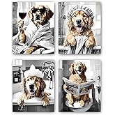 Funny Dog Bathroom Wall Art, Cute Funny Bath Dog Poster Prints, Animal Bathroom Wall Art Rustic Farmhouse Bathroom Wall Decor, Bath Restroom Wall Decor (8X10 Inch,Unframed)