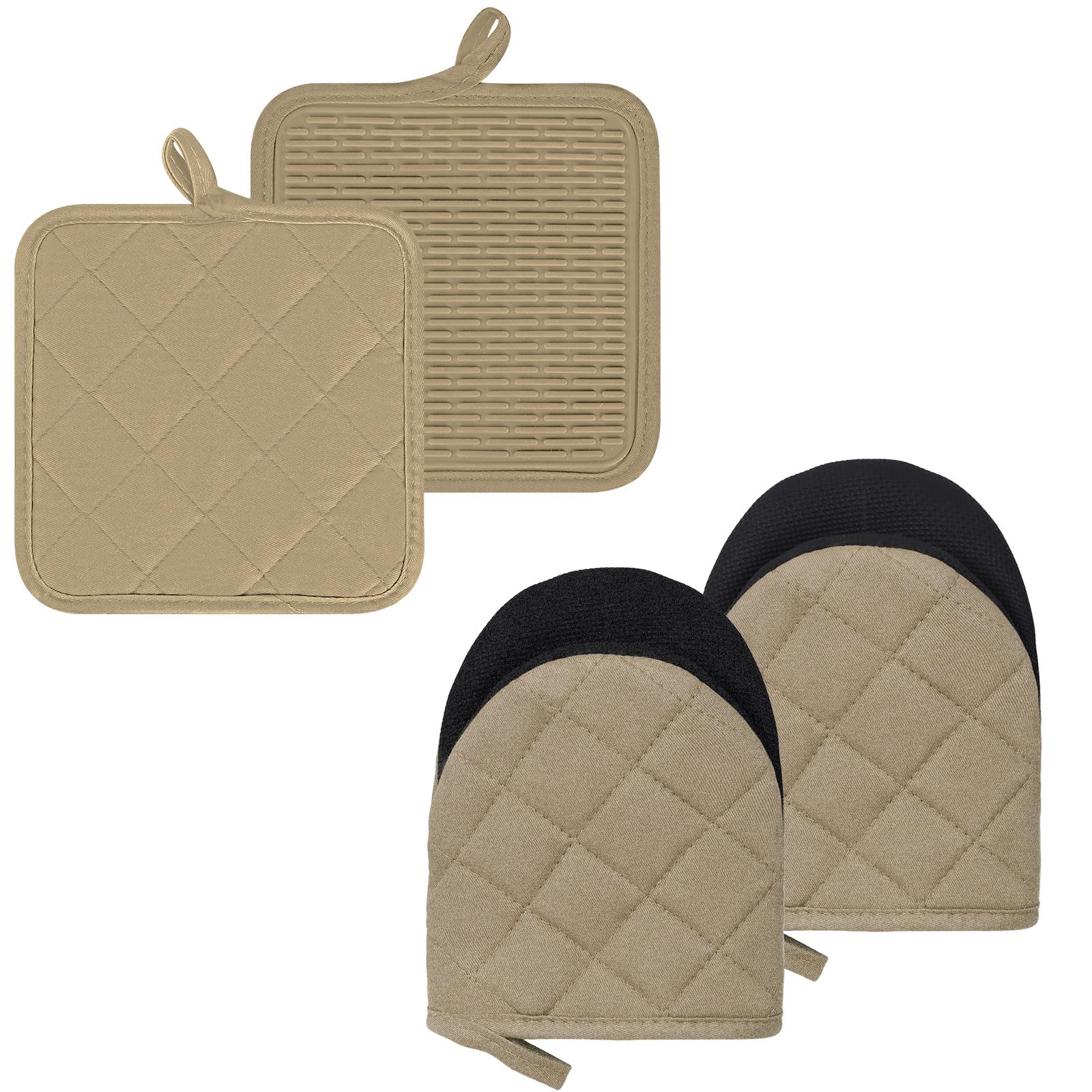 Oven Mitts and Pot Holders Set, Pack of 4, Heat Resistant Silicone Kitchen Mini Oven Mittens for 500 Degrees, Mini Oven Gloves and Hot Pads for Baking Grilling Barbecue Microwave Machine Washable — image 1