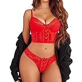 Avidlove Sexy Lingerie for Women 2 Piece Lace Bodydoll Lingerie Set with Underwired Bra and Panty Sets