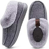 COFACE Women's Arch Support Memory Foam House Slippers Ladies Warm Fuzzy Faux Fur Collar Winter Moccasin Shoes with Orthotic Plantar Fasciitis Indoor Outdoor Grey Size 11