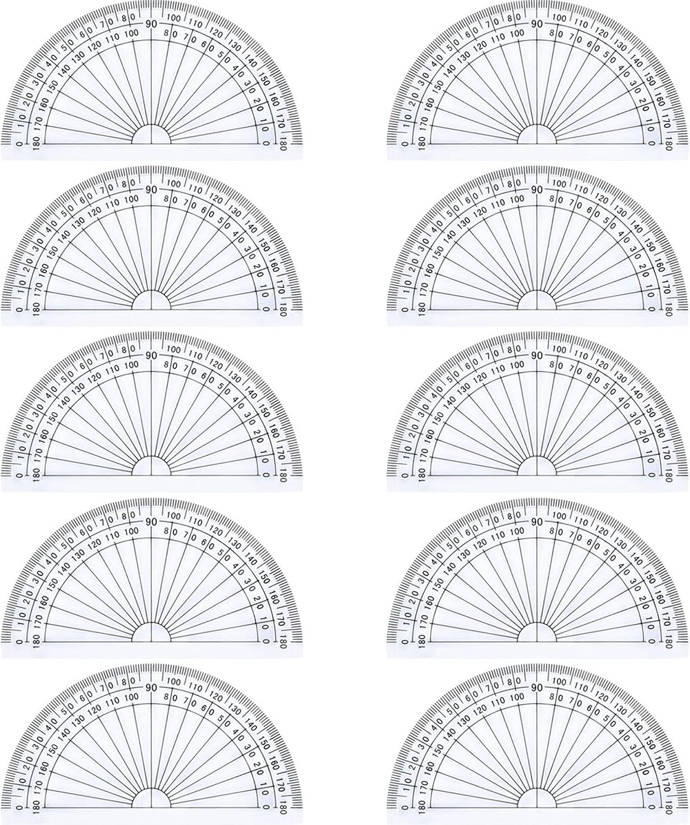 Outus Plastic Protractor 180 Degrees 4 Inch Clear Pack of 10