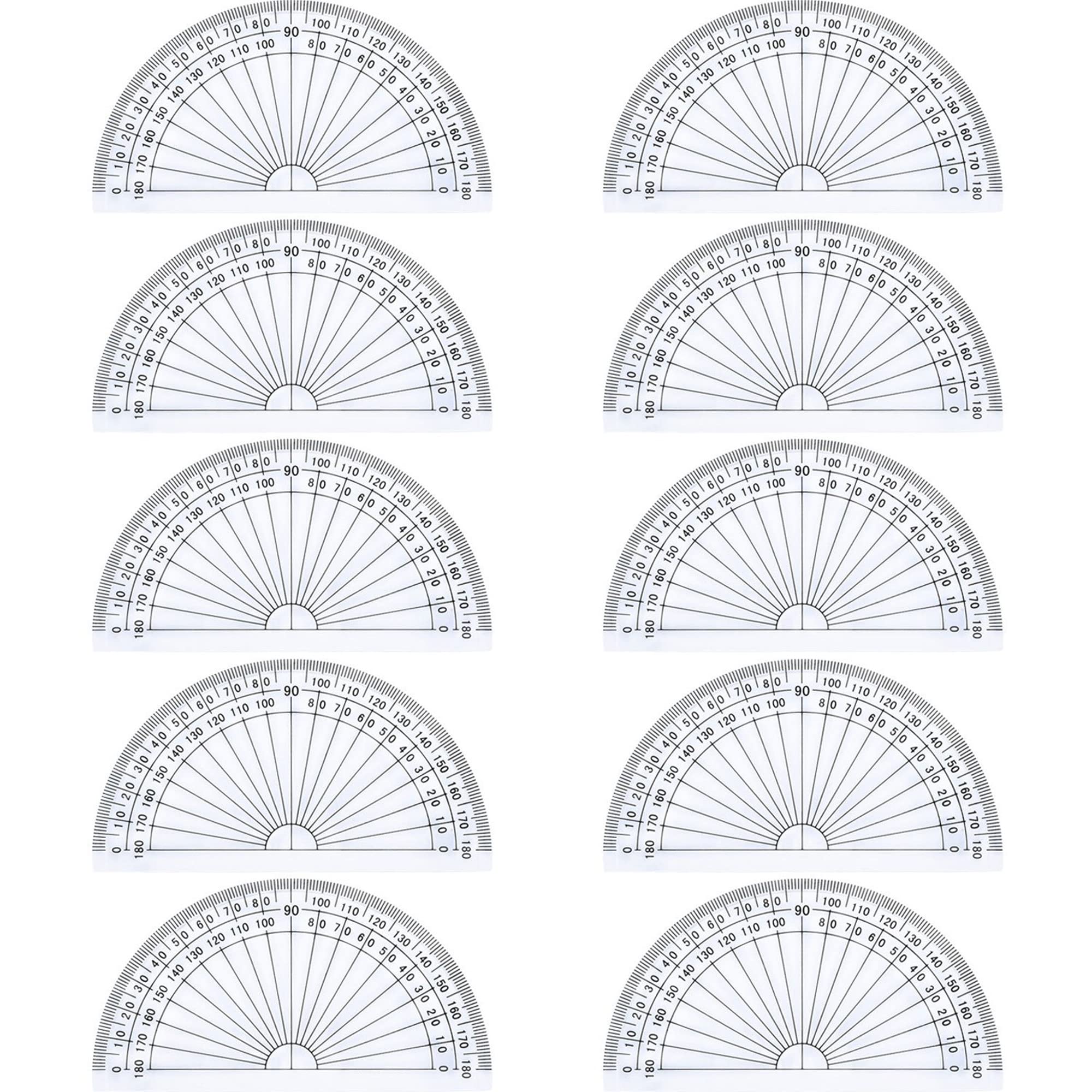 Plastic Protractor for Angle Measurement Student Math 180 Degrees, 4 Inches, Clear, 10 Pack