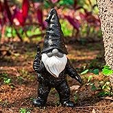 WONDHOME 6.8" Funny Garden Gnome Statues with Gun Naughty Black Gnome Mini Gnome Figurine Patio Lawn Yard Decoration for Home Outdoor Christmas Birthday Gardening Gift