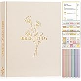 Lanpn Bible Study Journals for Women with Tabs & Highlighters, Church Notes Taking Daily Devotional Journaling, Linen Bible Prayer Guide Notebook Christian Religious Faith Based Gifts, Beige