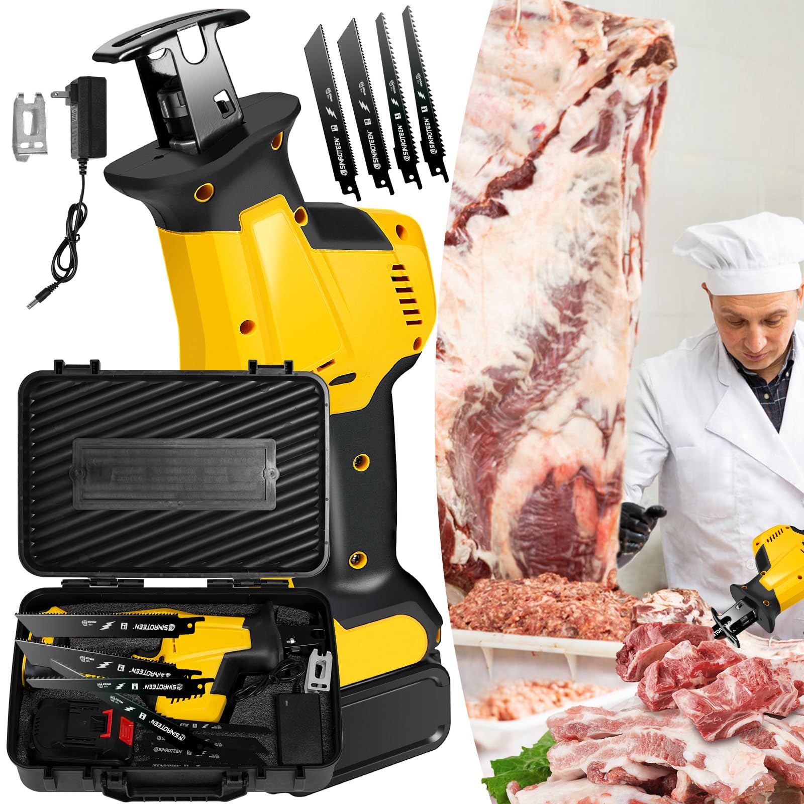 Photo 1 of Brushless Motor Electric Meat and Bone Saw, Meat Saw for Butchering at Home, Handheld Bone Saw for butchering, Butcher Saw with 1 toolbox, 1 Battery and 4 Saw Blades