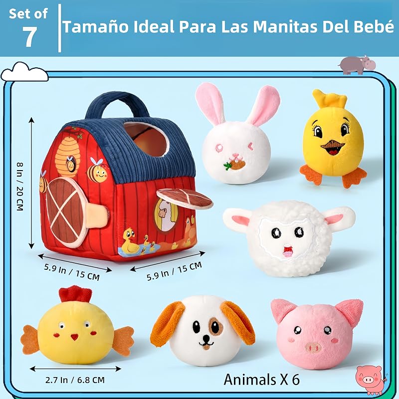 Juguete Montessori para Bebés 6-12 Meses, Set de Granja Blanda con 6 Animales - Juguete Sensorial con Granero,Sonajas, Arrugas, Espejo, Juegos Educativos y de Motricidad Niños — foto 6 de 8