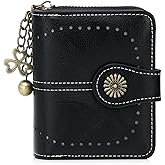 sonluk Small Wallet Women,Vegan Leather Bifold Compact Rfid Wallet For Women Travel Card Holder With Zipper Coin Pocket ID Window(black)