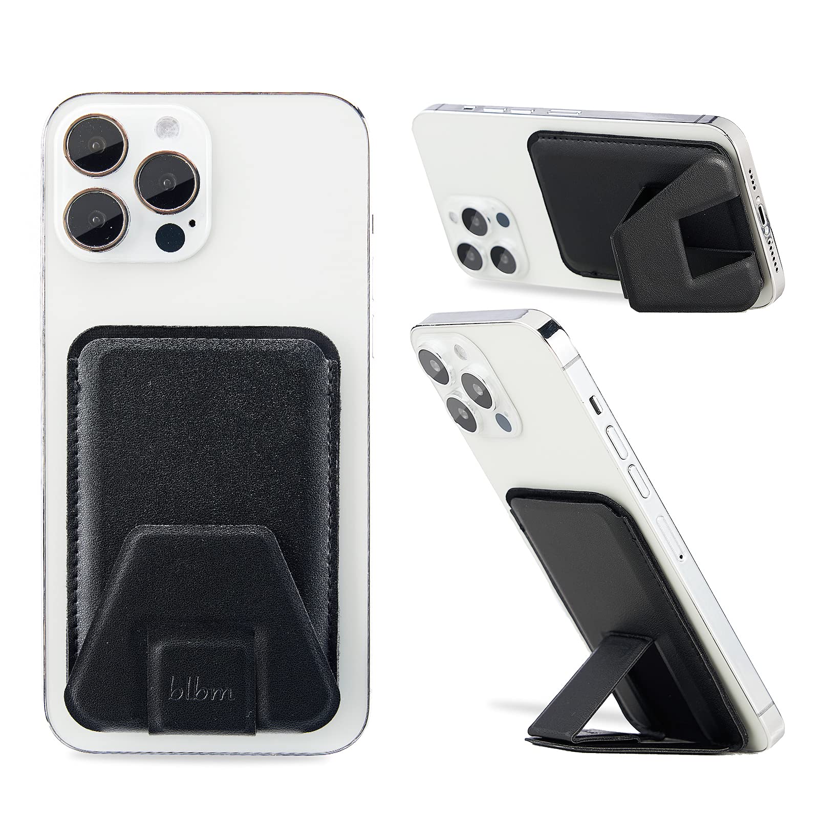 blbm Leather Kickstand Wallet Compatible with MagSafe Designed for iPhone 13/13 mini/13 Pro/13 Pro Max & 12/12 mini/12 Pro/12 Pro Max, Magnetic Card Holder of Phone with 4 Card Slots - Black