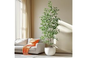 Bailikang Artificial Ficus Tree Indoor 7ft, Large Potted Faux Tree with Realistic Silk Leaves & Trunk for Home Office, Living Room Corner Decor