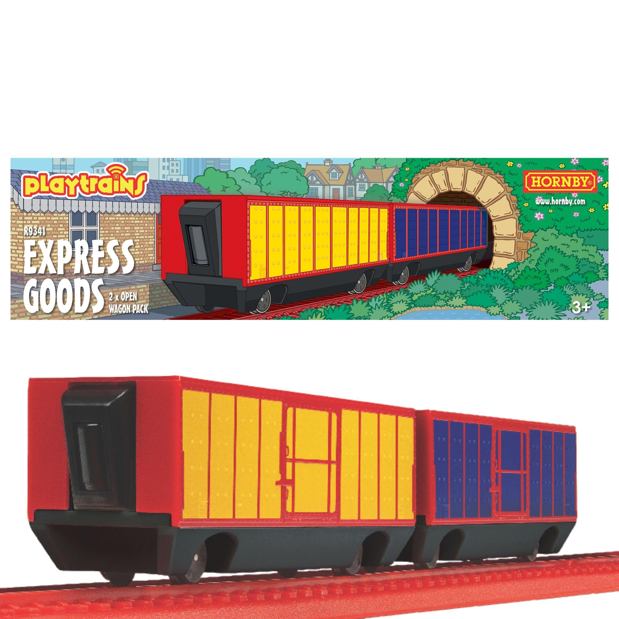 Hornby R9341 Playtrains - Express Goods Open Wagon Pack for Playtrains Remote Controlled Battery Trains - Kids Toy Train Set Accessories for Ages 3+, Childrens Model Trains, Includes: 2x Open Wagons