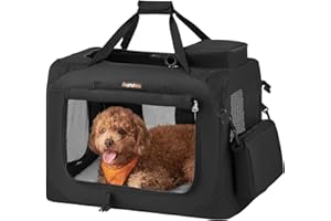 Feandrea Dog Crate, Collapsible Pet Carrier, M, Portable Soft Dog Crate, Oxford Fabric, Mesh, Metal Frame, with Handle, Stora
