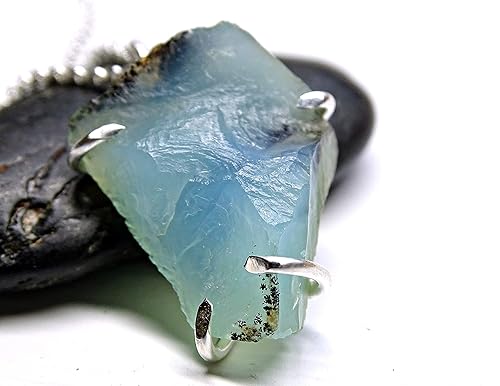 Amazon Com Raw Blue Opal Pendant Blue Peruvian Opal Necklace Opal Nugget Pendant Rough Opal Pendant Raw Opal Necklace Men Men Crystal Necklace Handmade